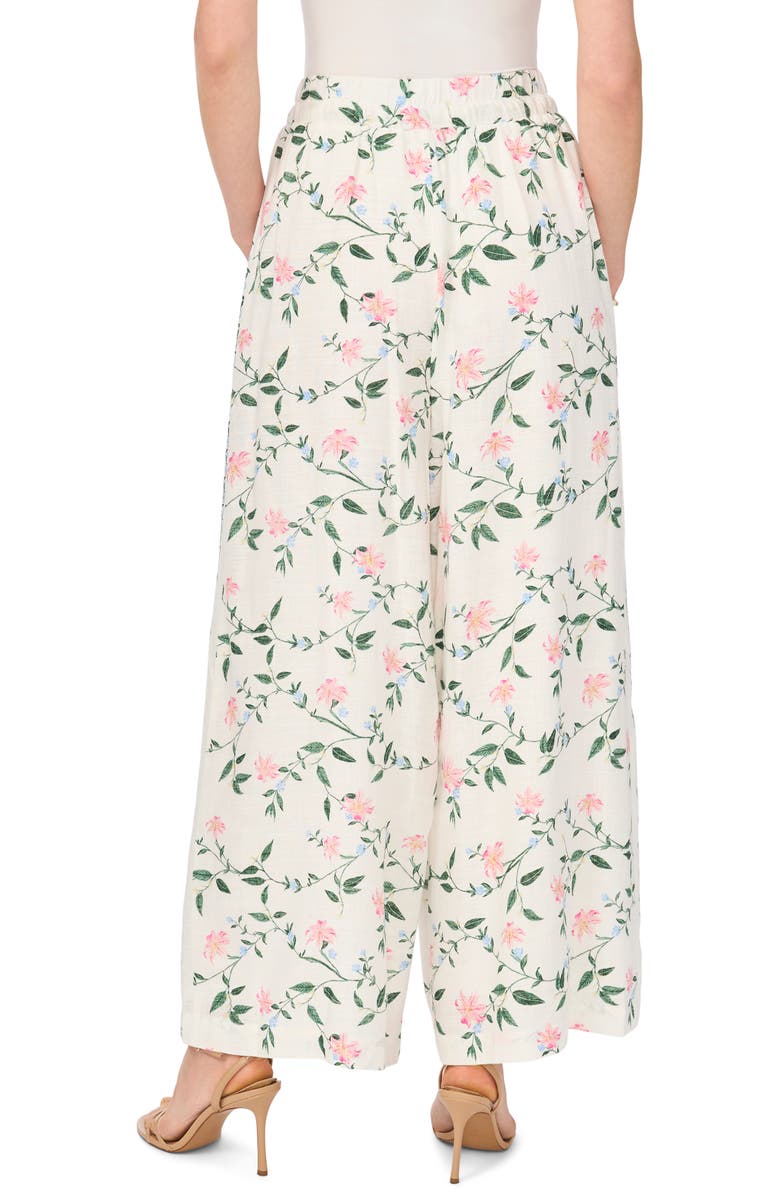 Vince Camuto Floral Print Tie Waist Wide Leg Pants, Alternate, color, New Ivory