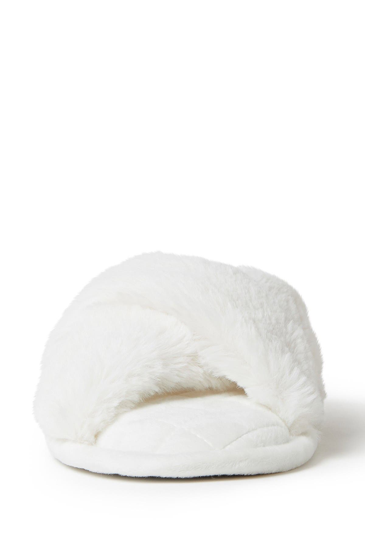 Jessica Faux Fur Crossband Slipper, Alternate, color, ALABASTER