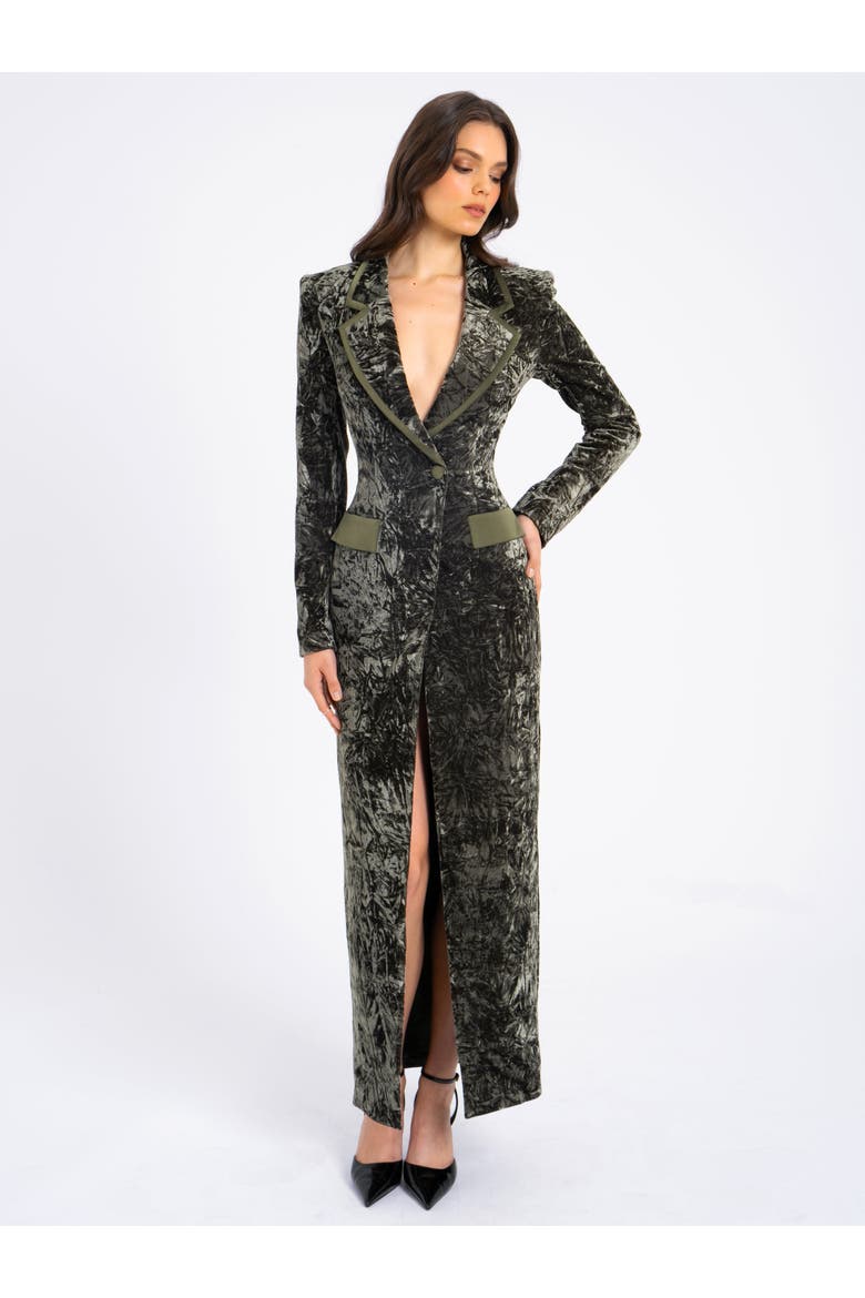 Willow Glossy Stretch Velvet High Slit Blazer Coat, Alternate, color, Green