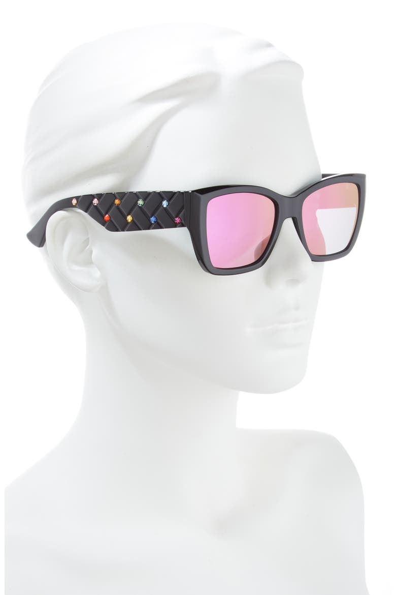 54mm Rectangular Sunglasses, Alternate, color, BLACK OPAQUE/ RAINBOW