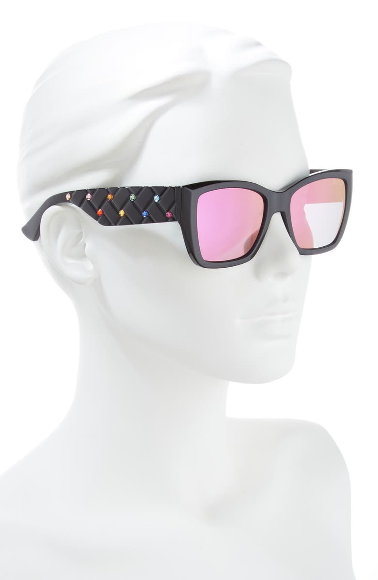 Kurt Geiger London 54mm Rectangular Sunglasses, Alternate, color, Black Opaque/ Rainbow