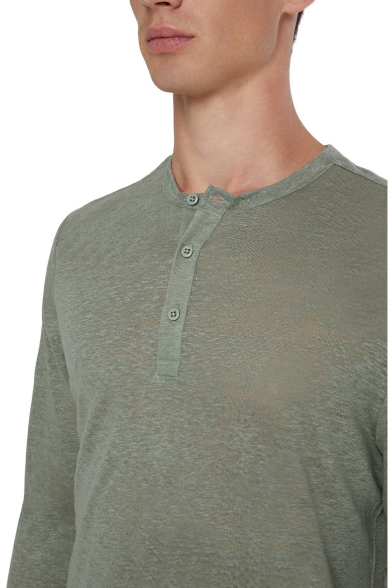 Long Sleeve Linen Henley, Alternate, color, SAGE