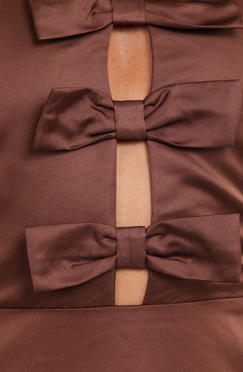 Petal & Pup Norva Bow Front Halter Satin Maxi Dress, Alternate, color, Brown