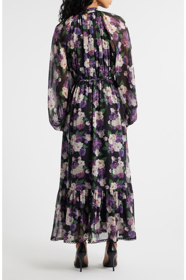 Jasmine Floral Tie Waist Maxi Dress, Alternate, color, BLACK PURPLE MAUE