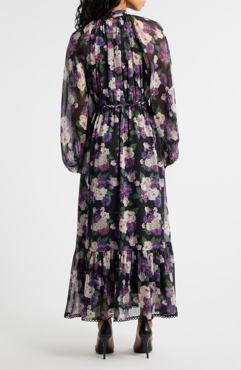 En Saison Jasmine Floral Tie Waist Maxi Dress, Alternate, color, Black Purple Maue