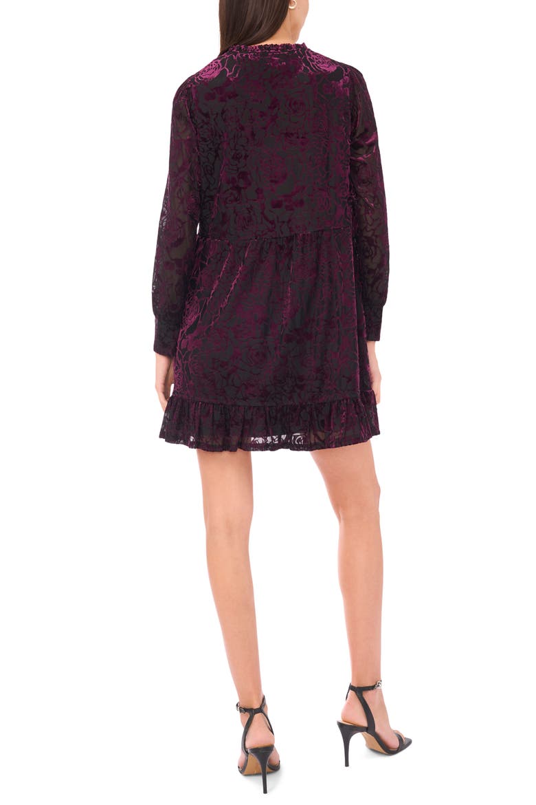 Velvet Floral Long Sleeve Babydoll Dress, Alternate, color, PURPLE/ BLK