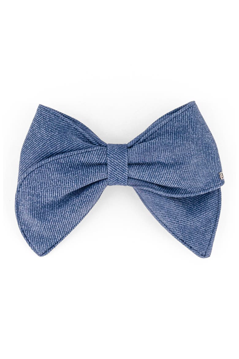 Denim leather bow barette, Main, color, blue