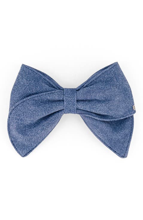 Denim leather bow barette