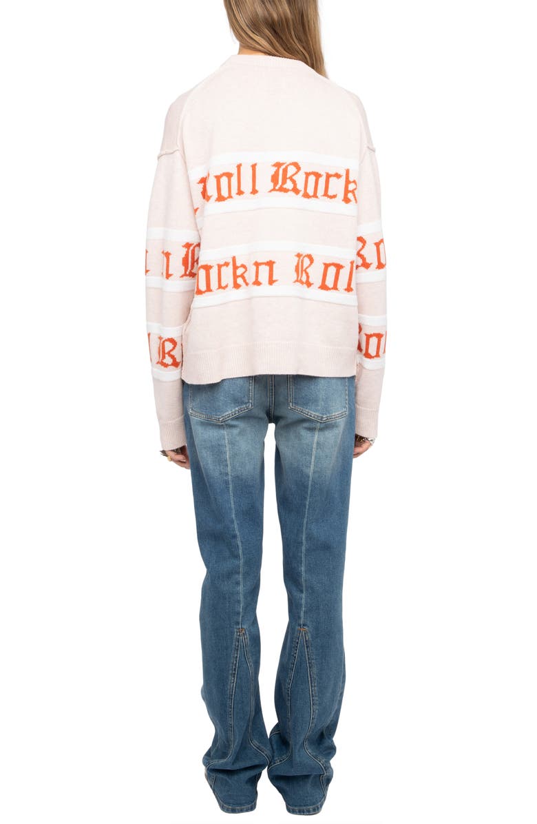 Zadig & Voltaire Markuz Rock 'N' Roll Jacquard Stripe Wool & Cashmere Sweater, Alternate, color, Pearly
