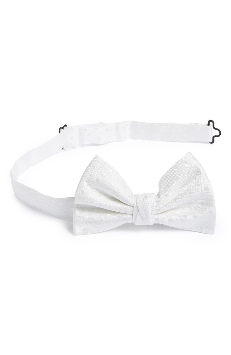 Topman Tonal Polka Dot Bow Tie, Main, color, White