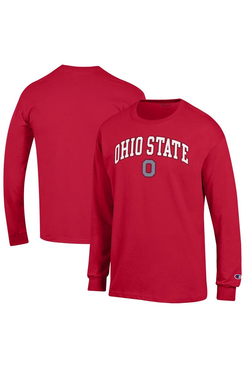 Men's Champion  Scarlet Ohio State Buckeyes Arch Over Logo Long Sleeve T-Shirt, Main, color, Scarlet