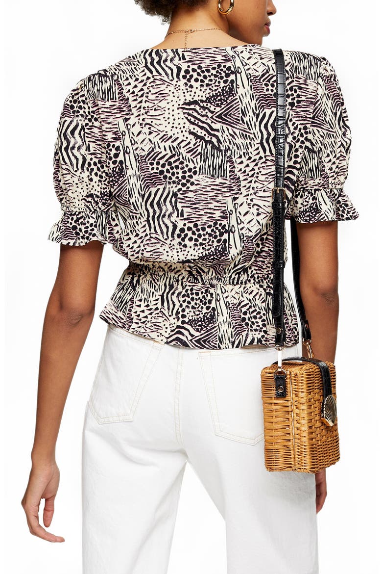 Margot Animal Print Ruched Top, Alternate, color, BLACK