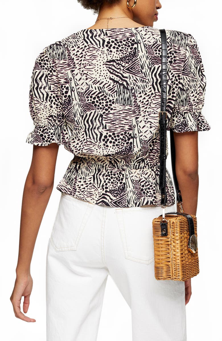 Topshop Margot Animal Print Ruched Top, Alternate, color, 
