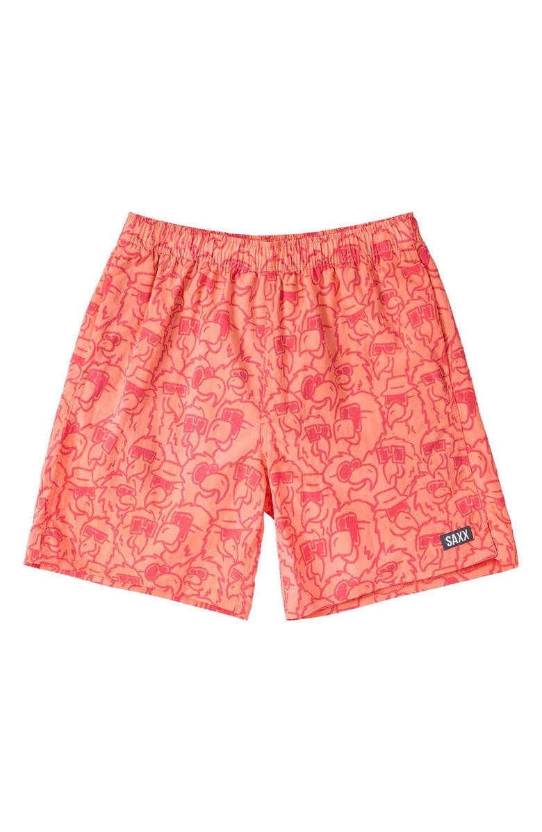 SAXX Go Coastal 7-Inch Volley Swim Trunks, Alternate, color, Parrot Party-Coral
