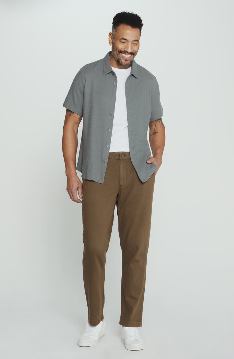 7 Diamonds The Rowan Solid Short Sleeve Textured Cotton Blend Button-Up Shirt, Alternate, color, Basil