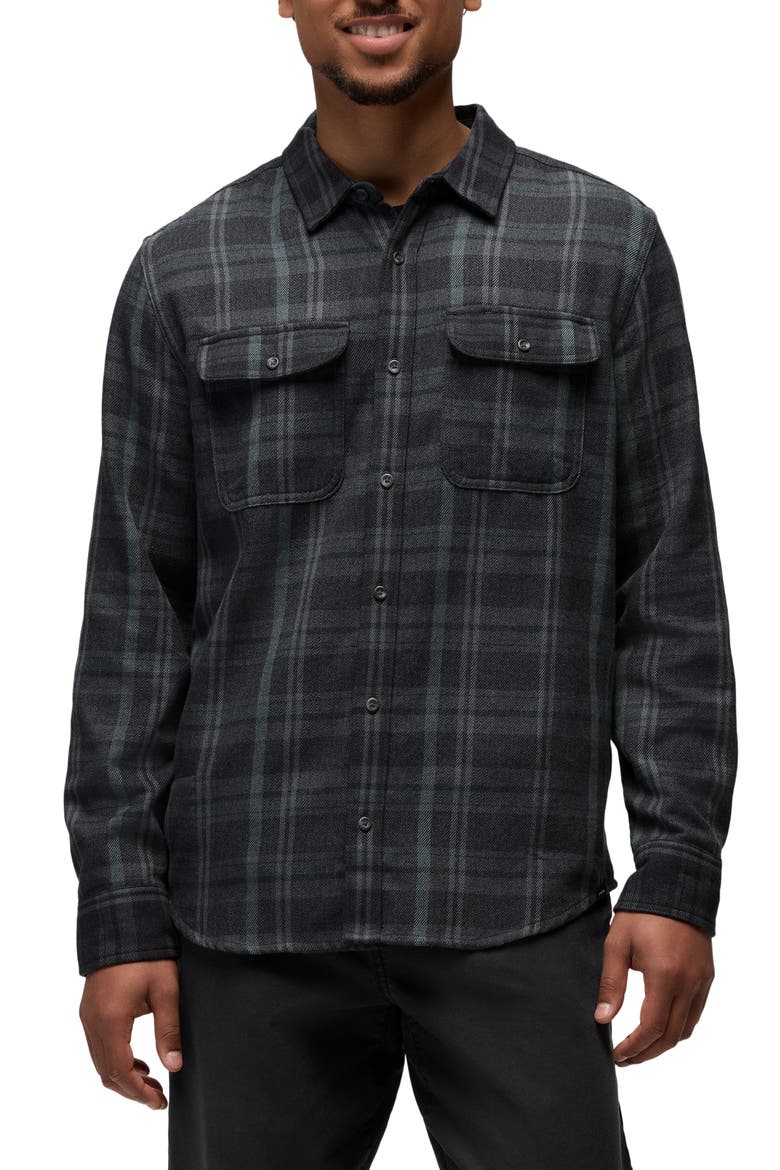 Westbrook Plaid Recycled Blend Button-Up Shirt, Main, color, COAL SHADOW