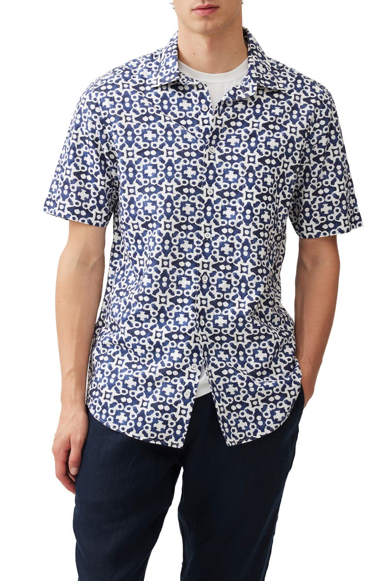Rodd & Gunn Palliser Bay Linen & Cotton Short Sleeve Button-Up Shirt, Main, color, Indigo