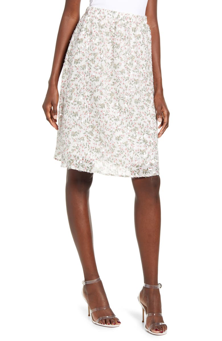 English Factory Floral Sequin Detail Skirt, Main, color,