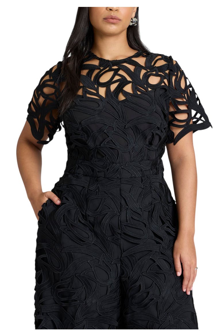 Short Sleeve Lace Jumpsuit, Alternate, color, BLACK ONYX