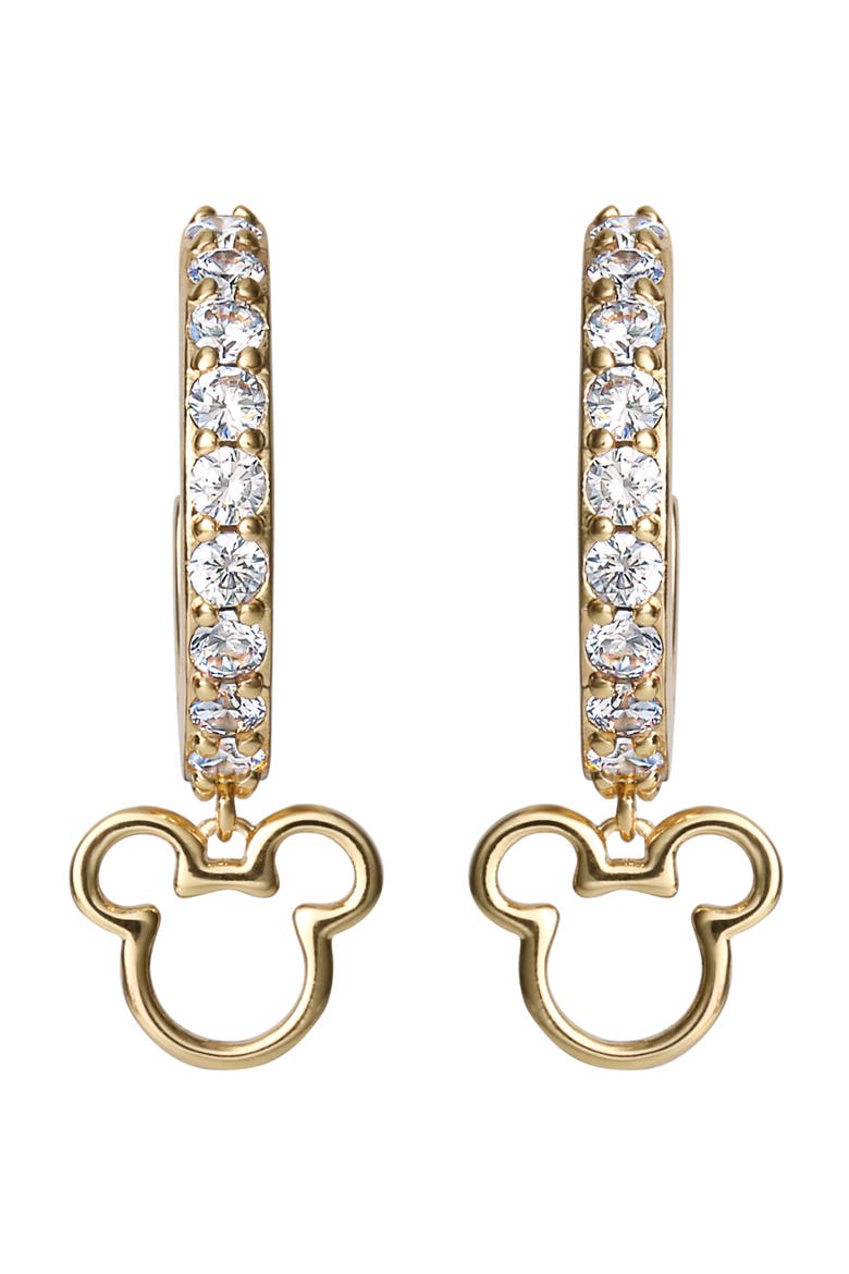 Mickey Mouse Cubic Zirconia Hoop Earrings, Alternate, color, Gold