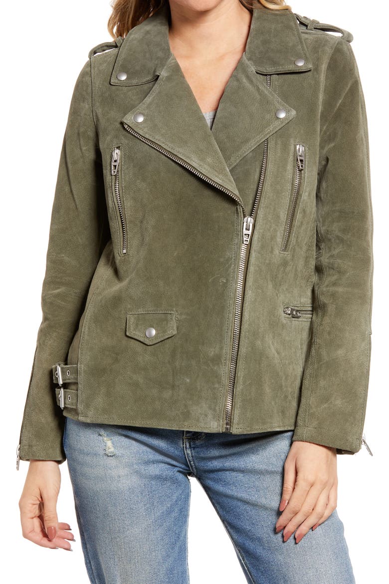 Long Suede Moto Jacket, Alternate, color, HERB