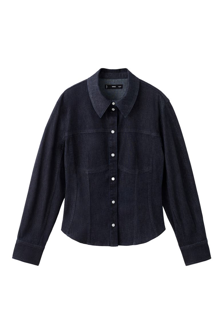 Long Sleeve Denim Shirt with Seams, Alternate, color, OPEN BLUE