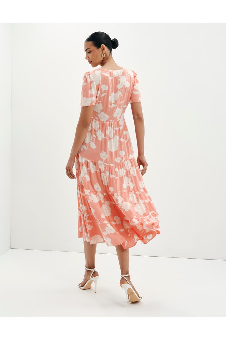 Teresa Floral Print Tiered Midi Dress, Alternate, color, Coral Floral