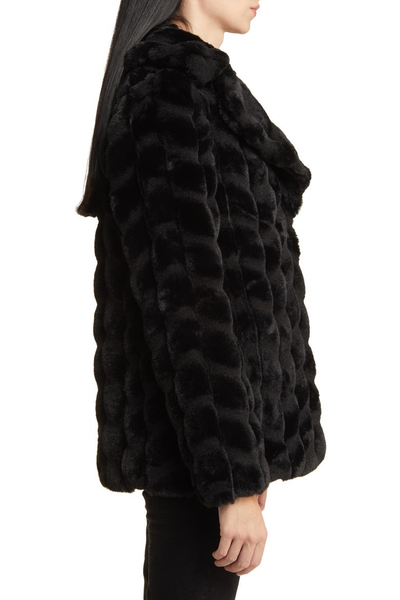 Grooved Herringbone Faux Fur Jacket, Alternate, color, BLACK