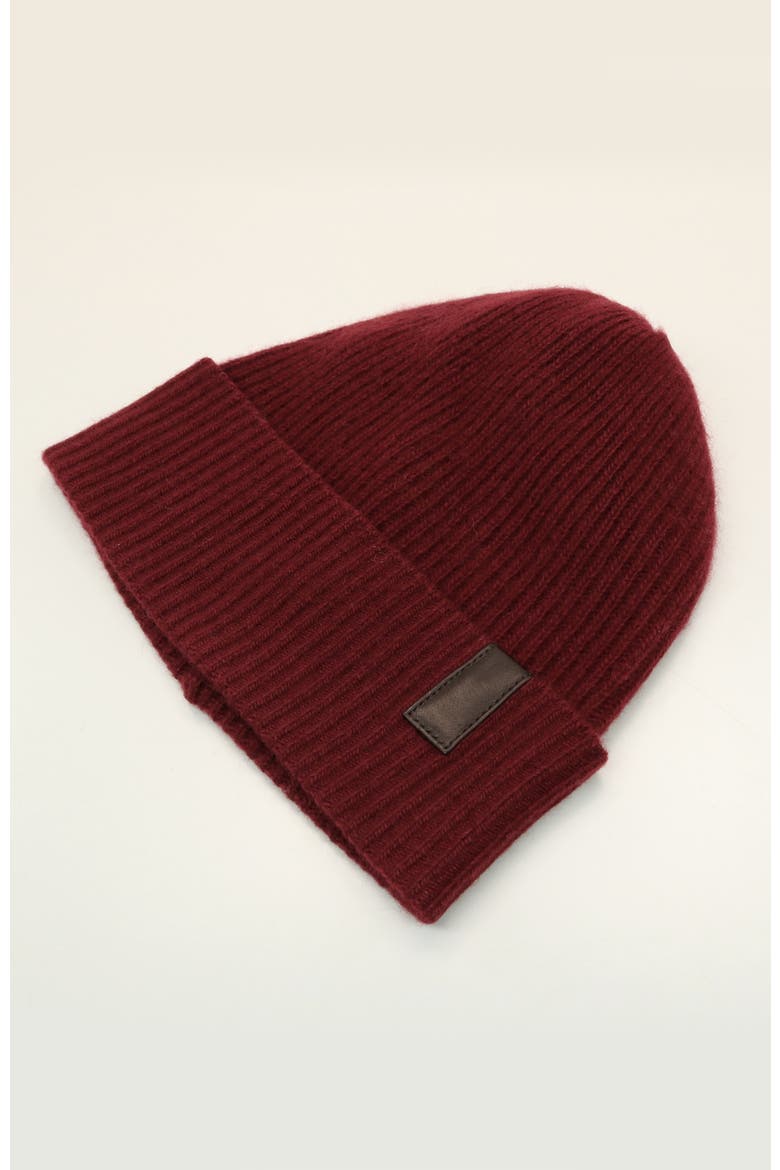 Cashmere beanie with leather tab, Alternate, color, RUM
