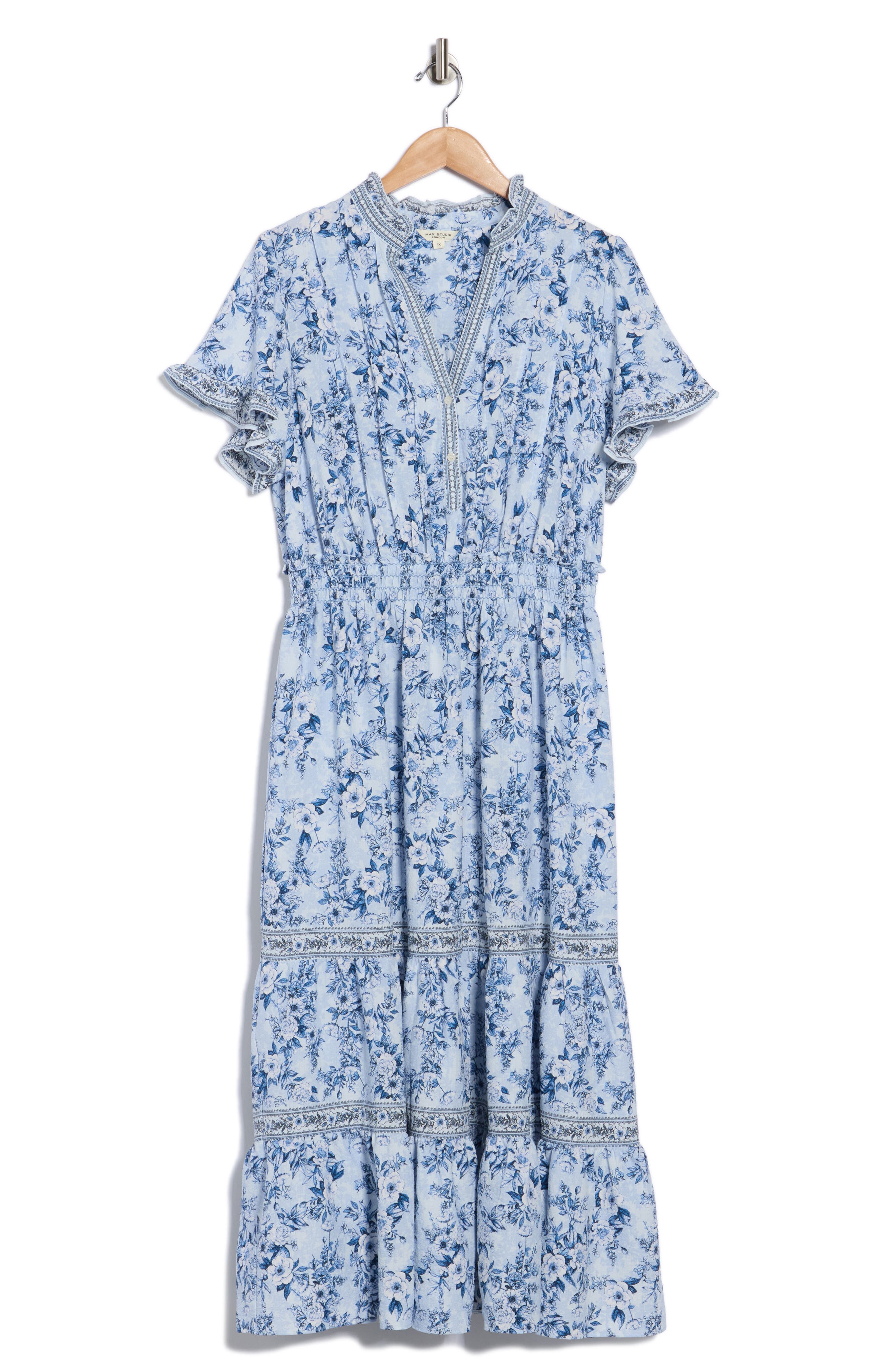 MAX STUDIO Flutter Sleeve Tiered Maxi Dress