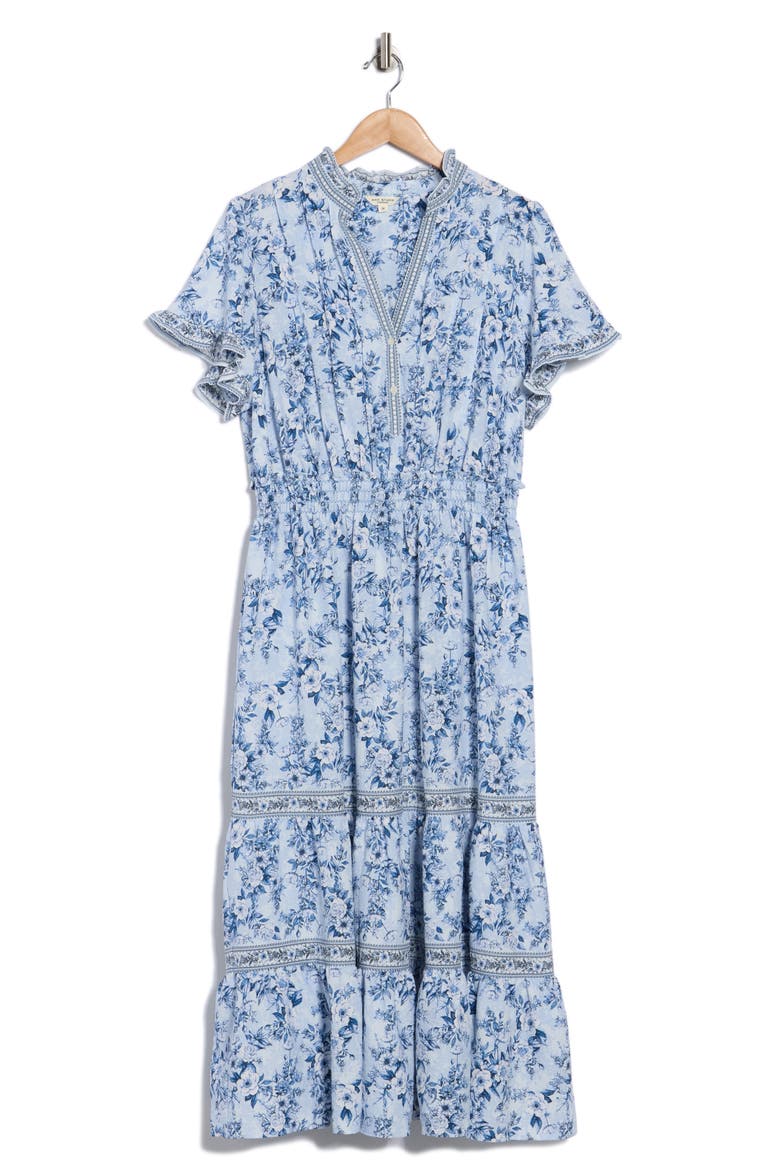 Flutter Sleeve Tiered Maxi Dress, Alternate, color, BLUE/ CHAMBRAY
