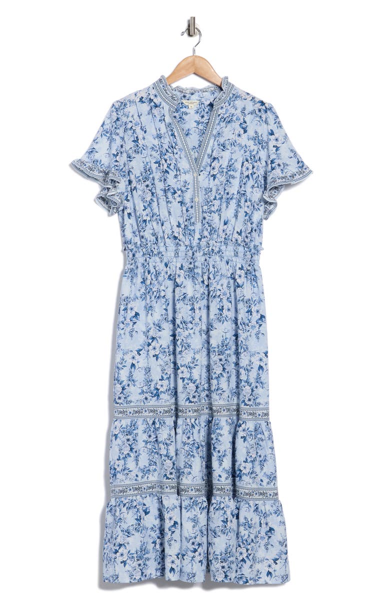 MAX STUDIO Flutter Sleeve Tiered Maxi Dress, Main, color, Blue/ Chambray