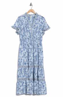 MAX STUDIO Flutter Sleeve Tiered Maxi Dress