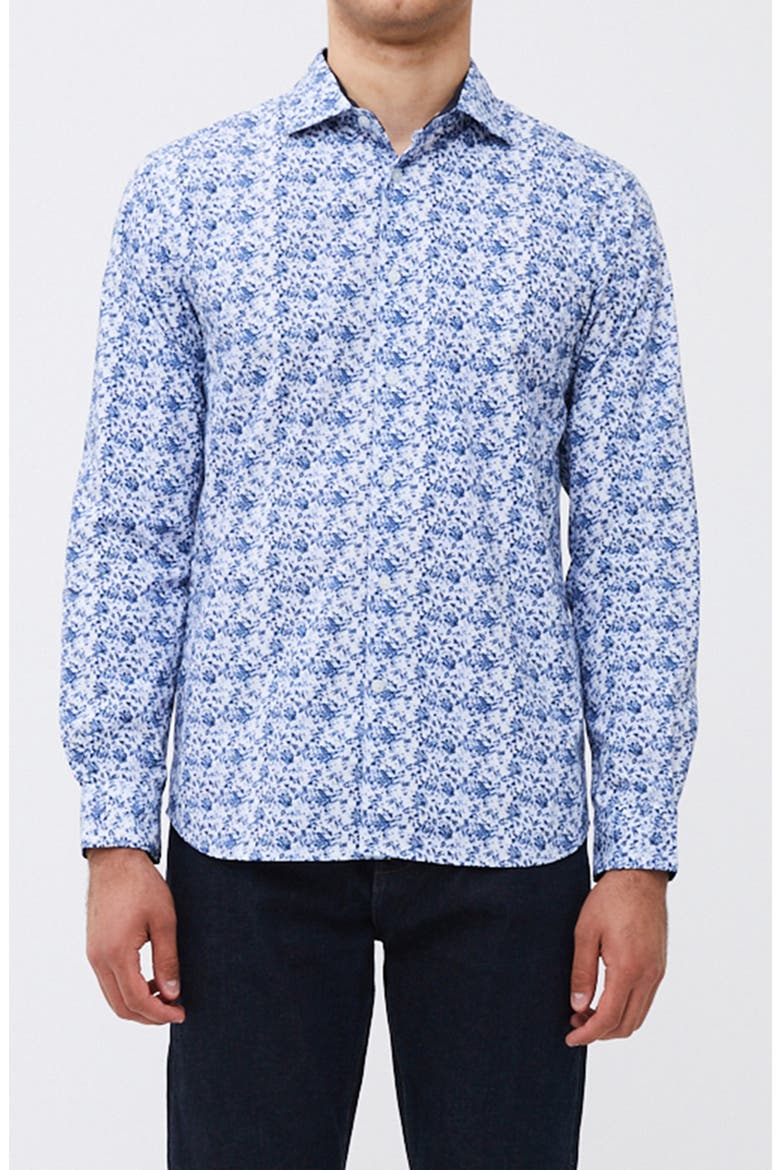 Allover Print Button-Up Shirt, Main, color, BLUE COMBO