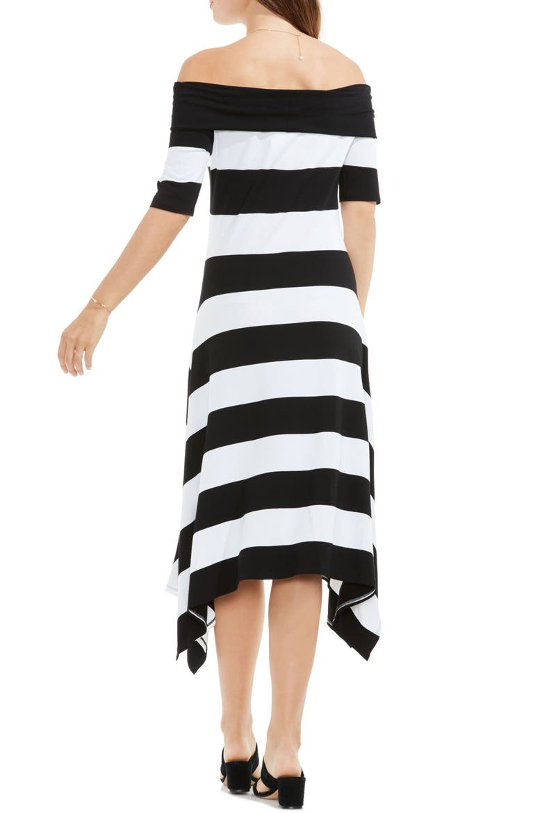 Stripe Asymmetrical Off the Shoulder Dress, Alternate, color, ULTRA WHITE