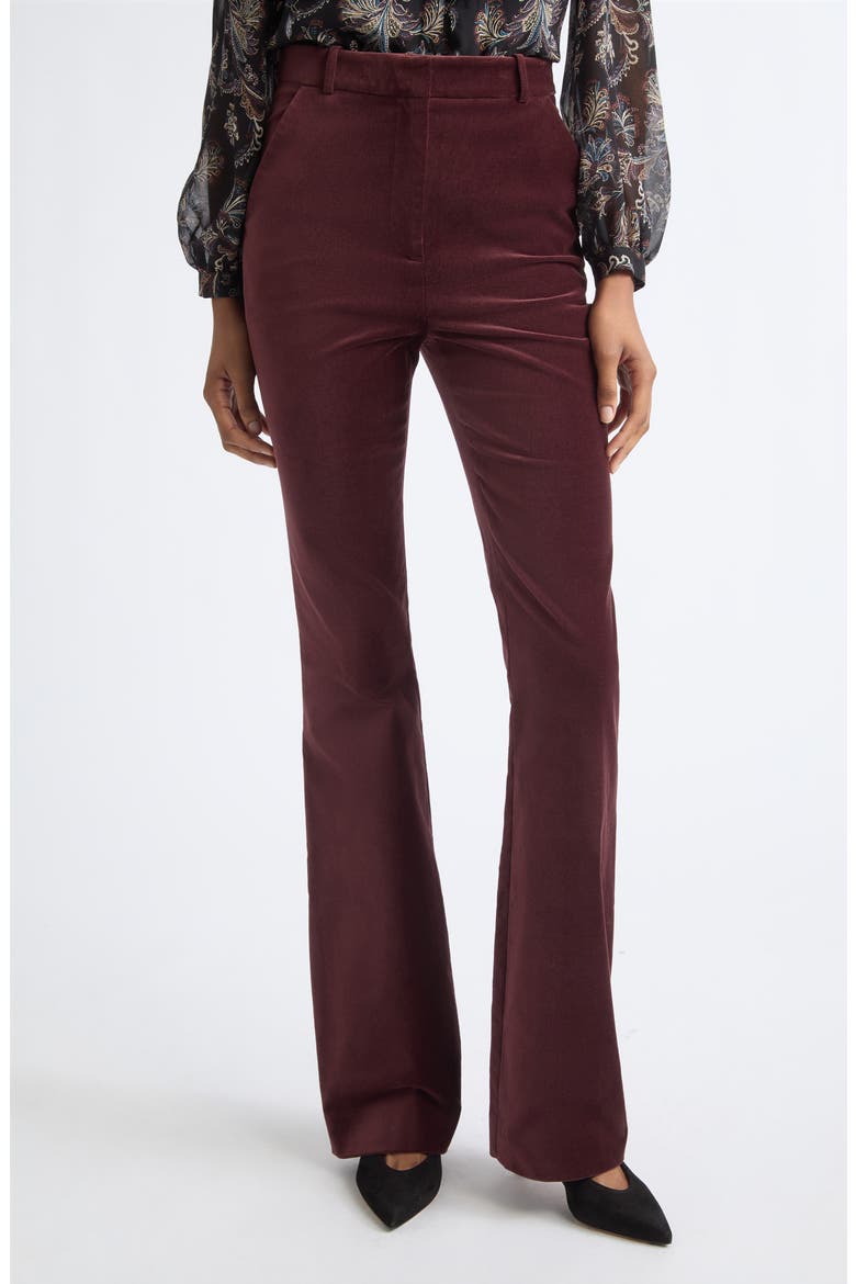Gracie Flare Leg Velvet Pants, Main, color, BURGUNDY