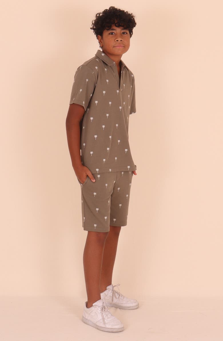 TINY TRIBE Kids' Palm Tree Print Polo, Alternate, color, Olive