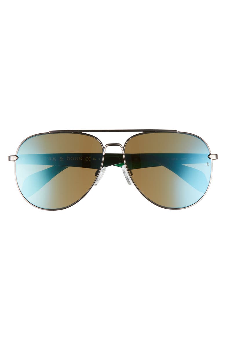 62mm Mirrored Aviator Sunglasses, Alternate, color, RUTHENIUM KHAKI/ BLUE