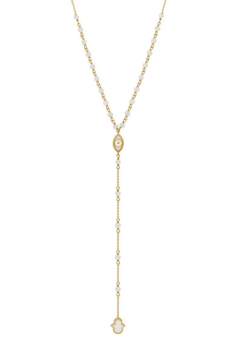 Karma and Luck Fresh Ambition Moonstone Evil Eye & Hamsa Gold Necklace, Main, color, Gold/White