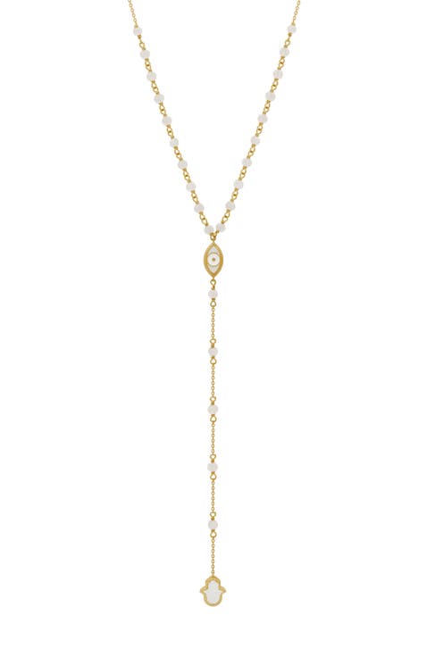 Fresh Ambition Moonstone Evil Eye & Hamsa Gold Necklace