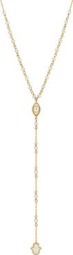 Karma and Luck Fresh Ambition Moonstone Evil Eye & Hamsa Gold Necklace