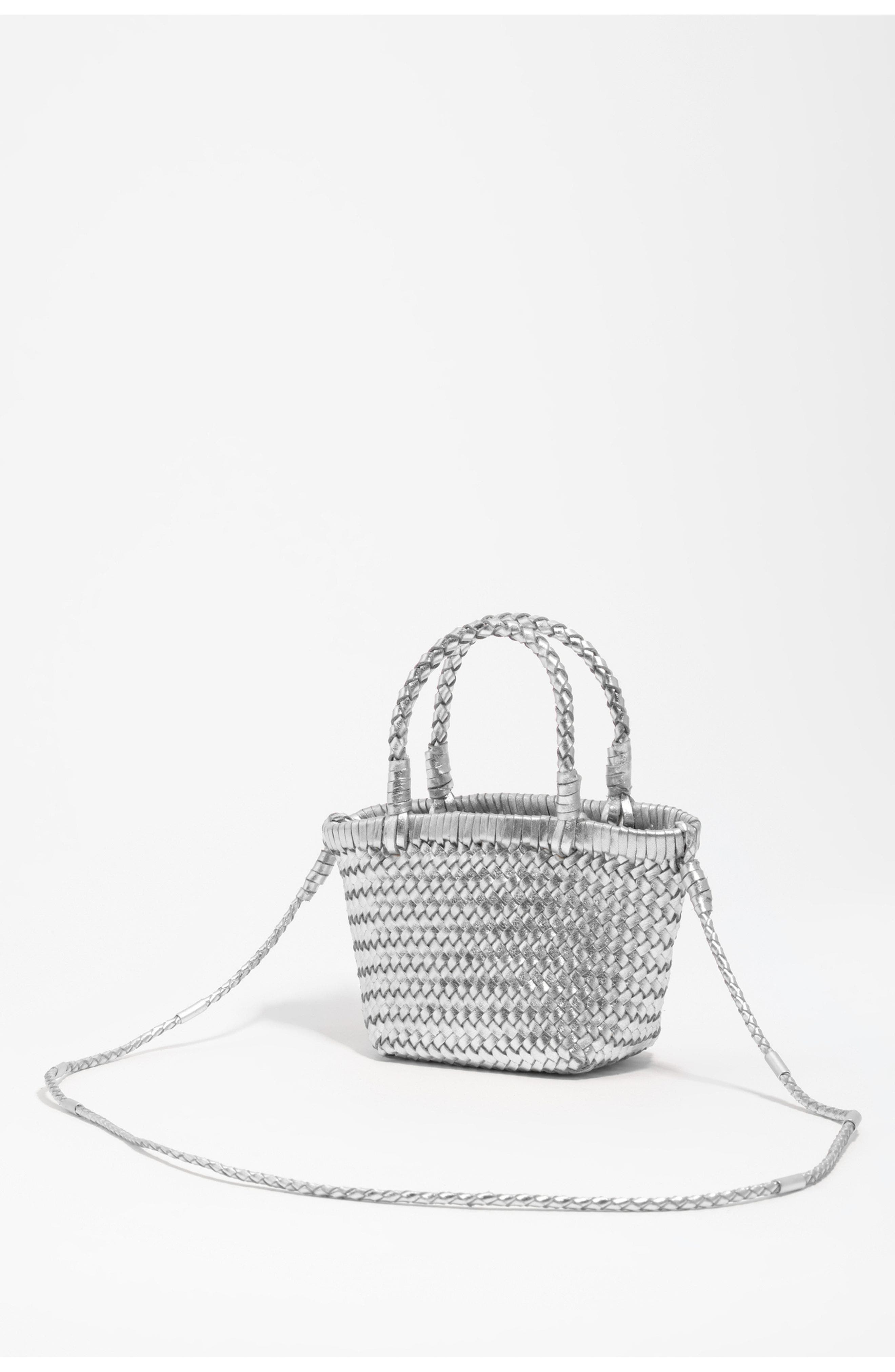 Bimba y Lola Plaited Mini Bag In Leather, Alternate, color, Silver