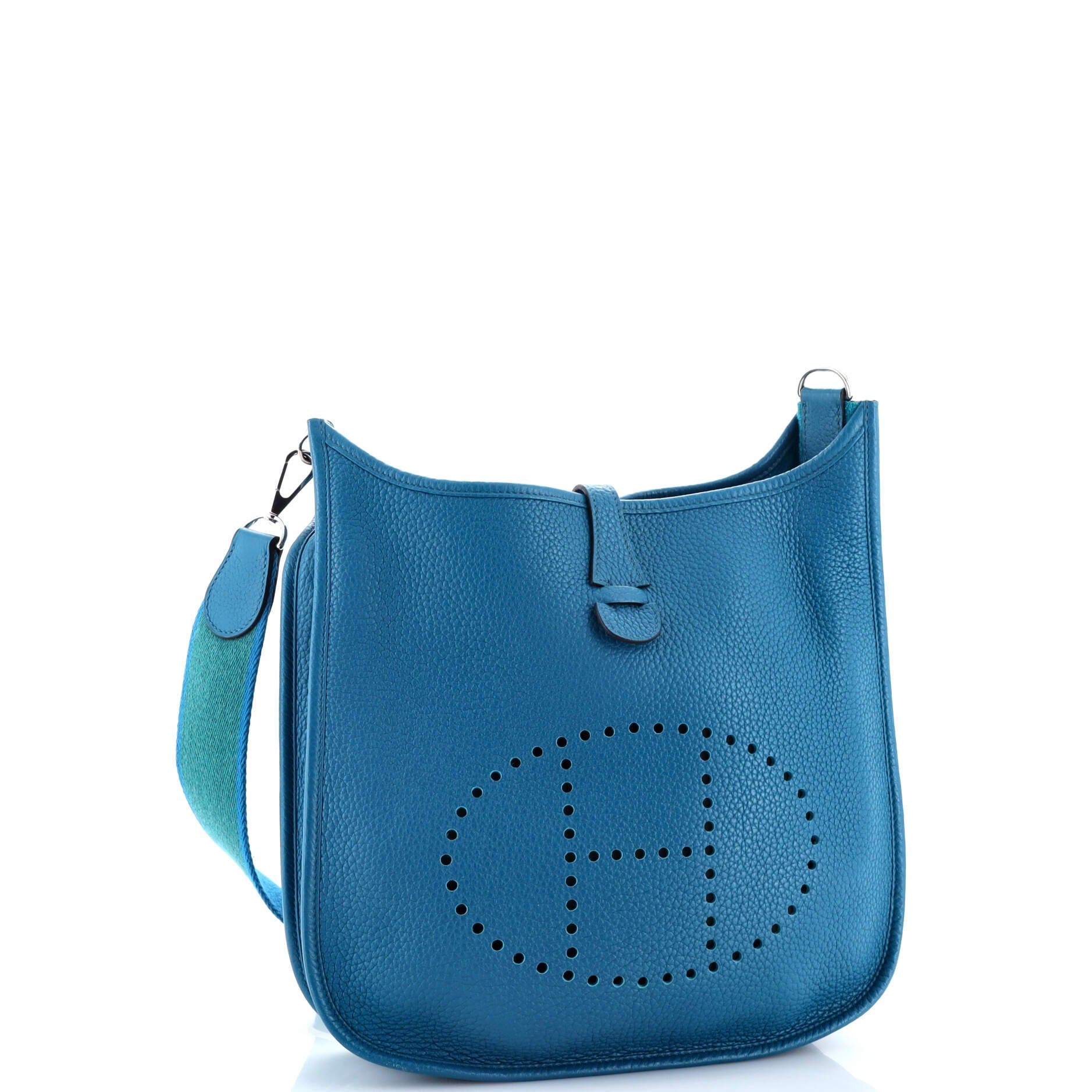 Pre-Owned Hermes Evelyne Bag Gen III Clemence PM, Alternate, color, Bleu Izmir