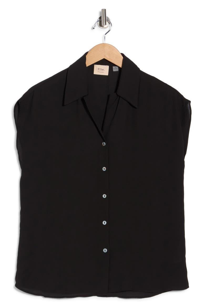 Cap Sleeve Camp Shirt, Alternate, color, BLACK