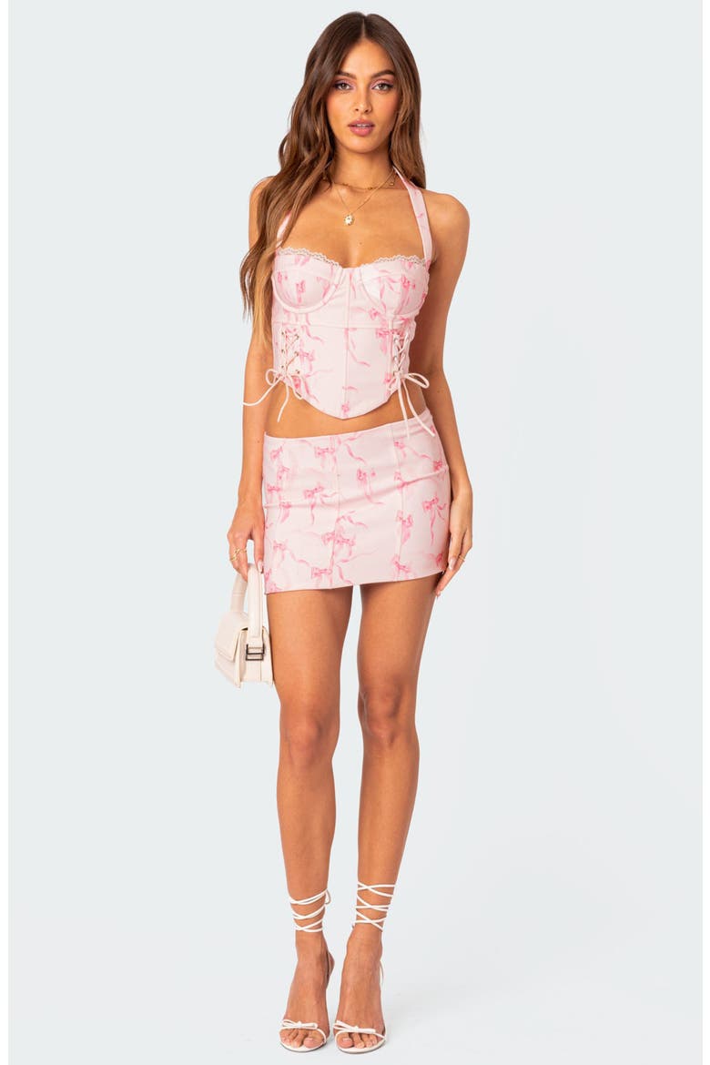Makayla Print Lace-Up Crop Halter Top, Alternate, color, LIGHT-PINK