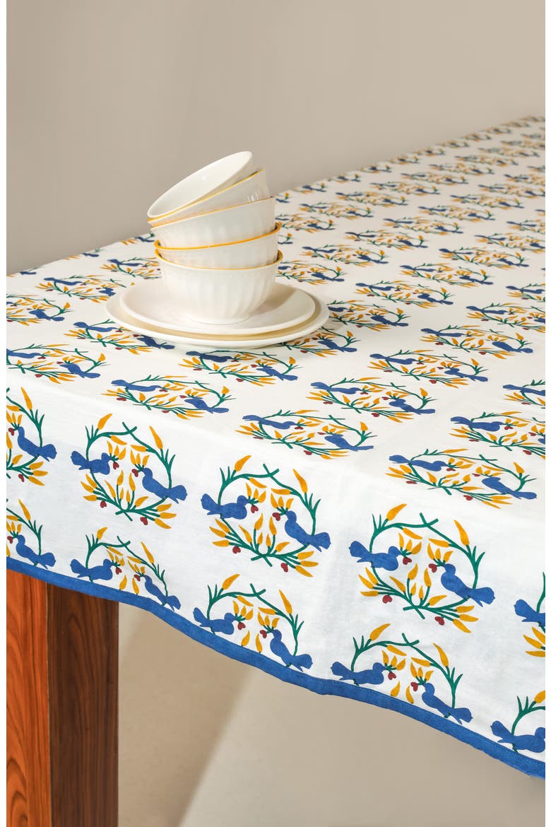 Print Cotton Tablecloth, Alternate, color, BLUE/ YELLOW