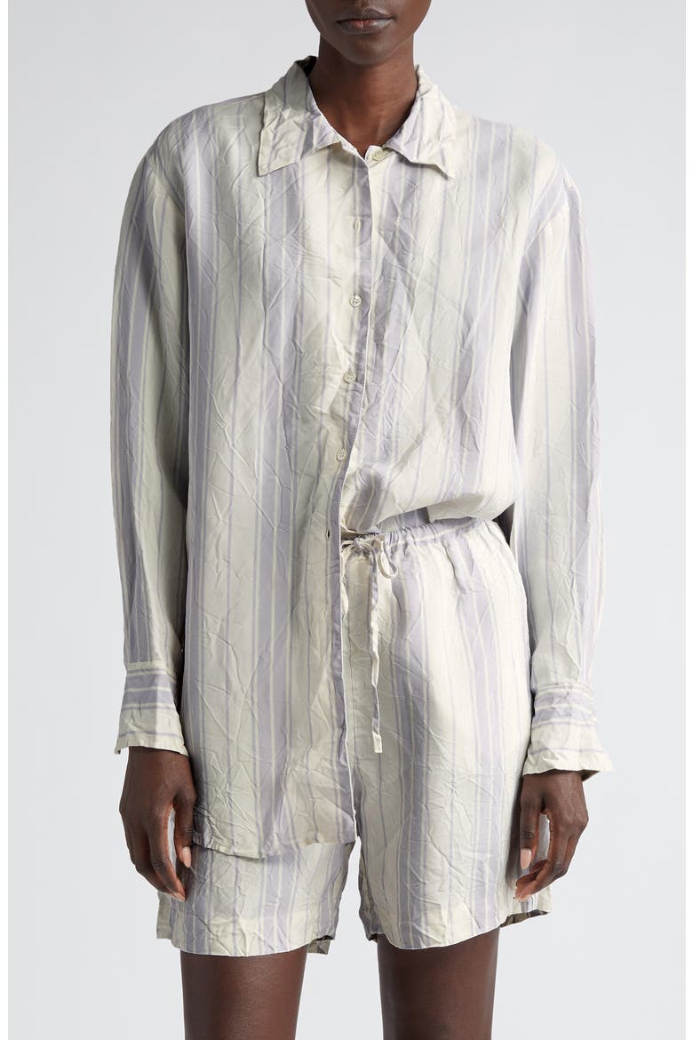 Portico Stripe Rumpled Satin Button-Up Shirt, Main, color, GLICINE