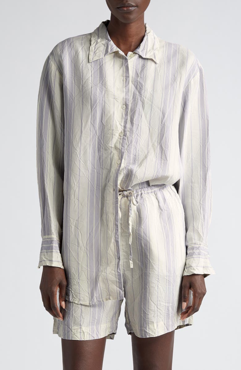 BITE Studios Portico Stripe Rumpled Satin Button-Up Shirt, Main, color,