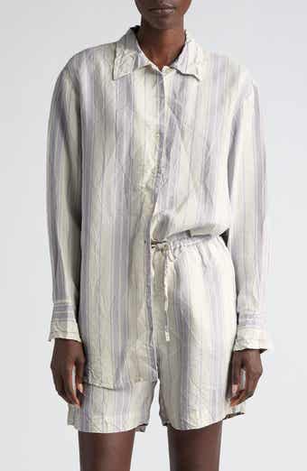 Portico Stripe Rumpled Satin Button-Up Shirt