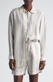BITE Studios Portico Stripe Rumpled Satin Button-Up Shirt